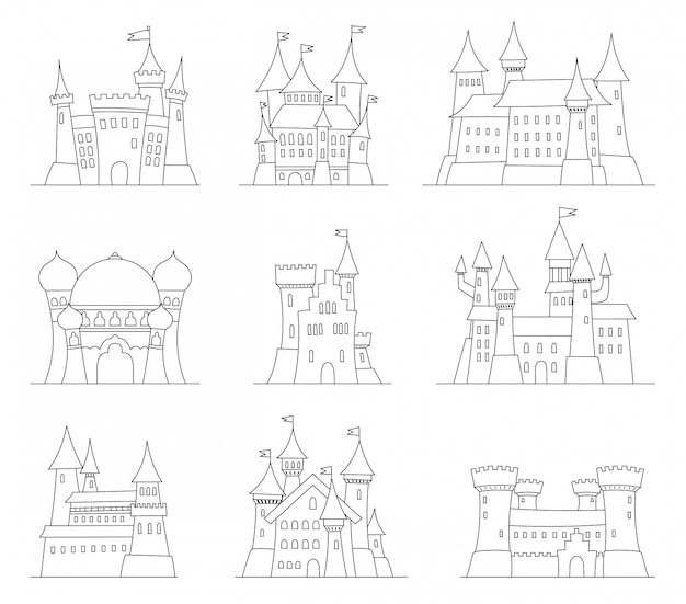 Castles and fortresses flat design vector icons