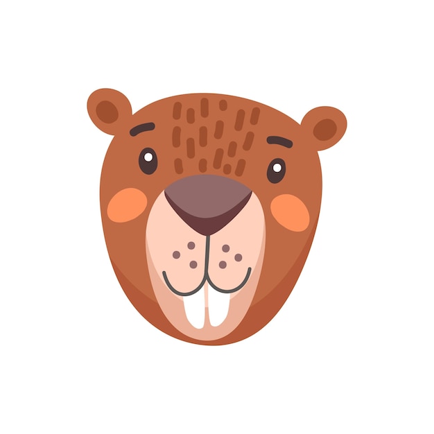 Castor or beaver cute animal face isolated flat cartoon head Vector funny childish mask brown rodent avatar childish forest or river animal aquatic mammal Cute comic emoticon emoji design