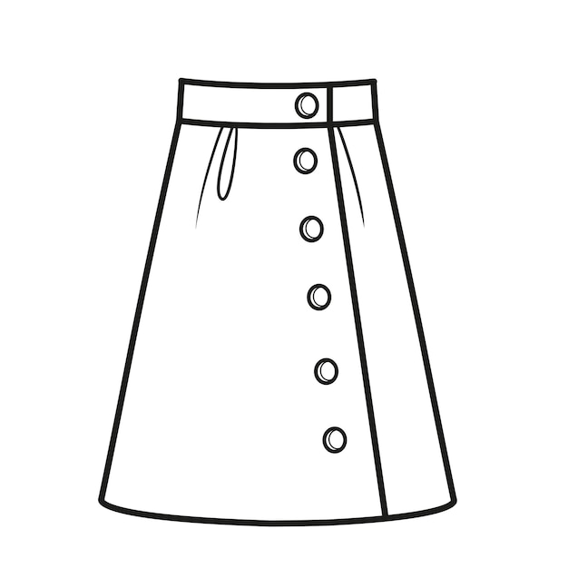 Casual aline skirt with a large number of buttons fastened on the side outline for coloring