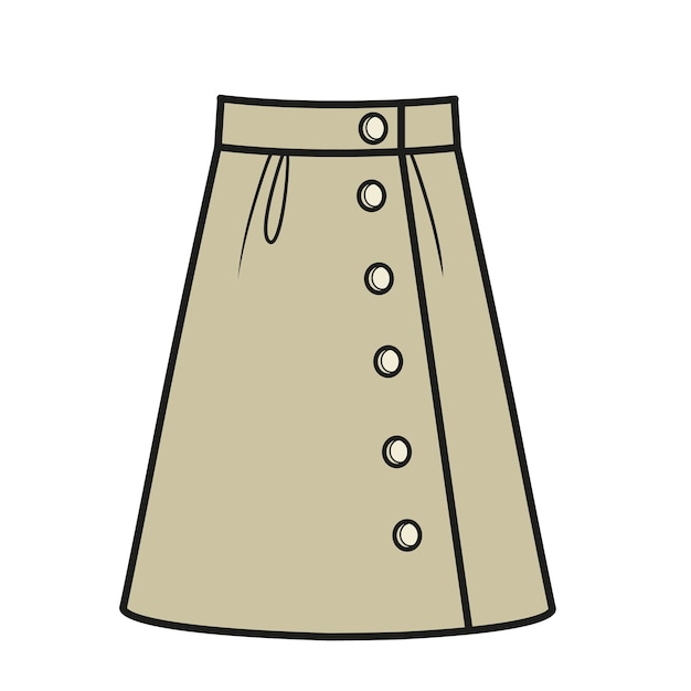 Casual beige Aline skirt with a large number of buttons fastened on the side