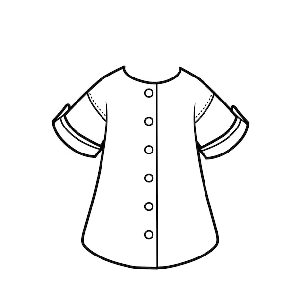 Casual blouse with short sleeves for girls outline for coloring on white background