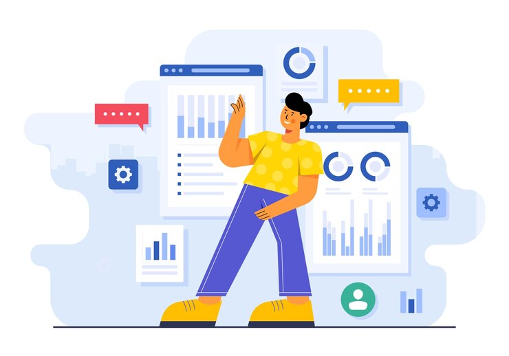 Vector casual cartoon business people having an online business meeting