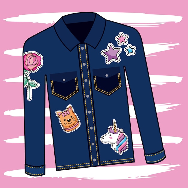 Vector casual denim jacket decorative patches