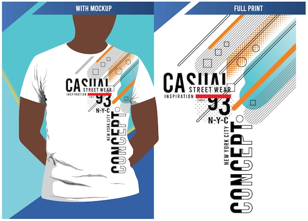 Tipografia dal design casual con mockup di tshirt e stampa vettoriale premium per la stampa completa pronta