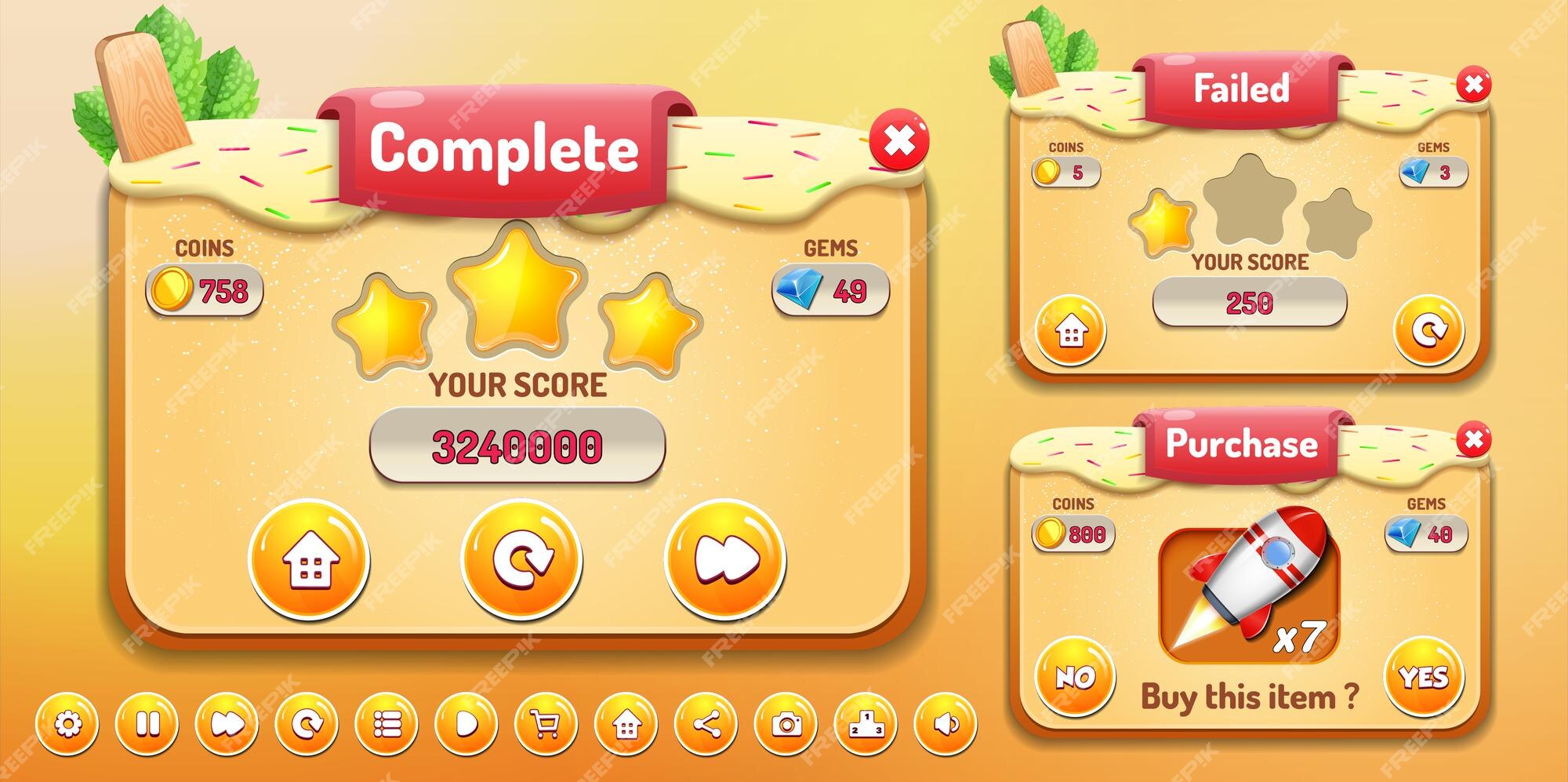 Game ui Level complete menu pop up with stars score and buttons 550649  Vector Art at Vecteezy