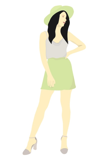 Vector casual girl with pose with green hat