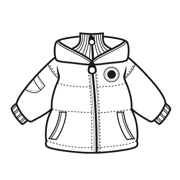 Vector casual heavily insulated puffy jacket outlined for coloring page