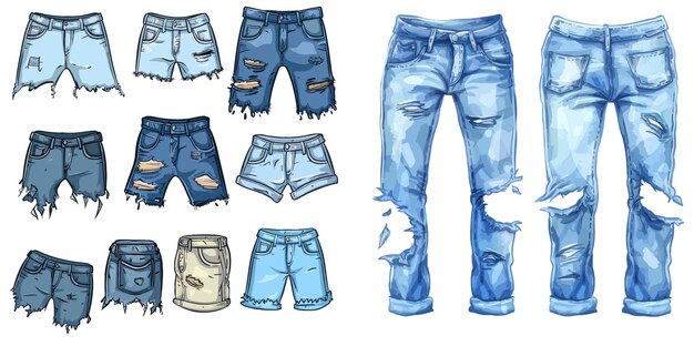 Vector casual style clothes vector set denim pants fashion casual trousers garment illustration