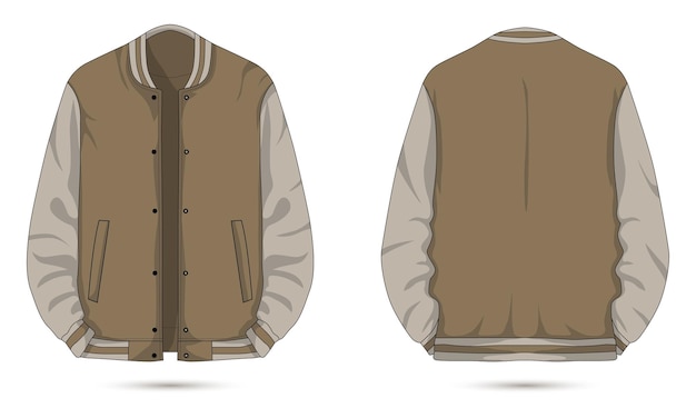 Casual varsity jacket template front and back view