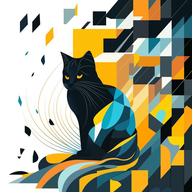 Geometric Cat Print - cat art, geometric animal prints