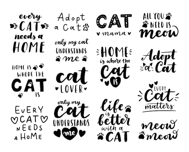 Frase di adozione del gatto in bianco e nero. citazioni ispiratrici sull'adozione di animali domestici. frasi scritte a mano