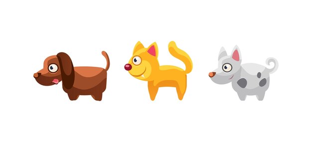 Вектор Кошки и собаки смешные мультяшные сельскохозяйственные животные игра элемент пользовательского интерфейса для мобильных или компьютерных игр векторная иллюстрация веб-дизайн