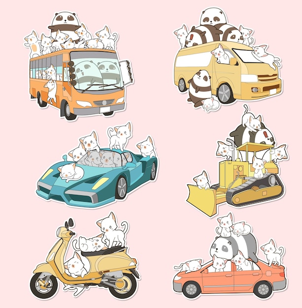 고양이와 차량 만화 스티커 컬렉션
