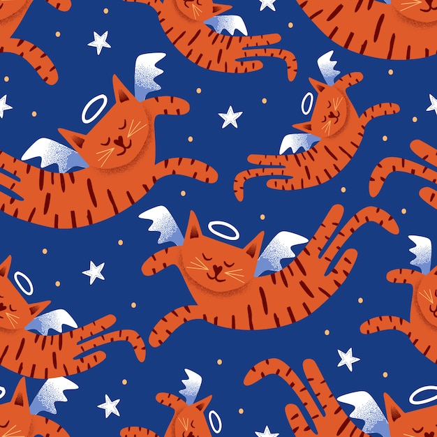 Cat angle hand drawn seamless pattern with cute character