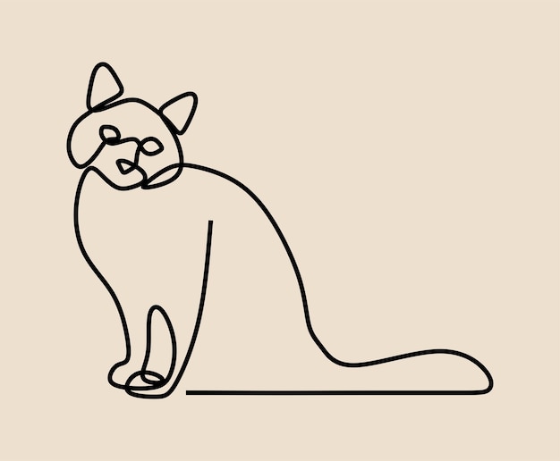 猫動物ペットワンライン連続シングルラインアート