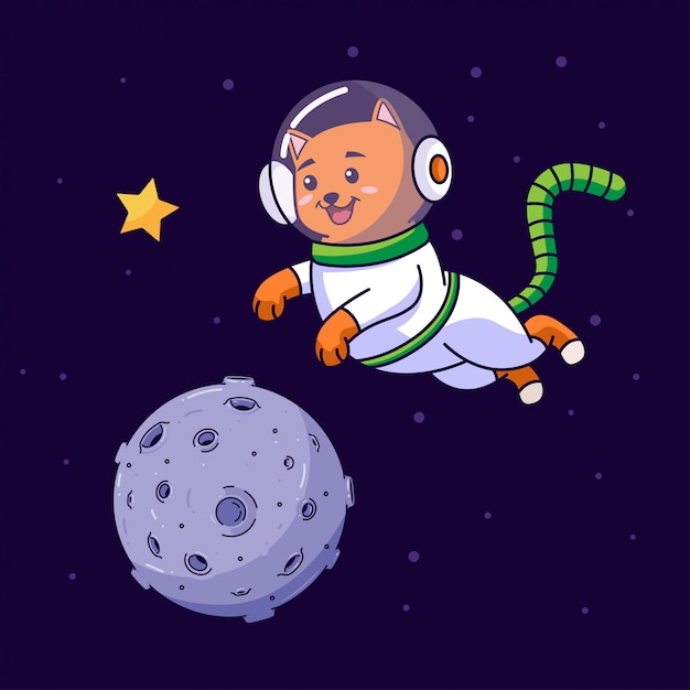 Cat astronaut flying in space