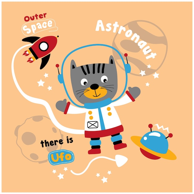 Vector cat the astronaut funny animal cartoon