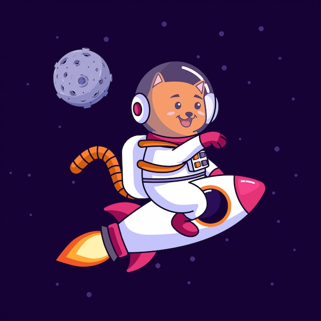 Cat astronaut riding rocket