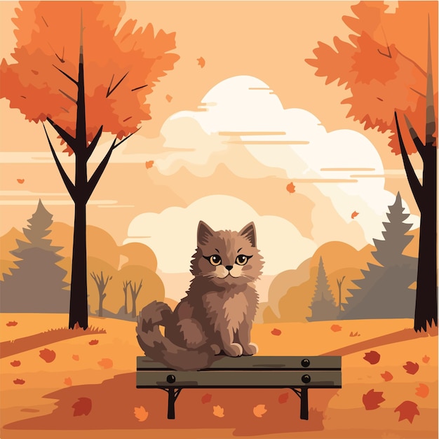 A cat in an autumn park during evening