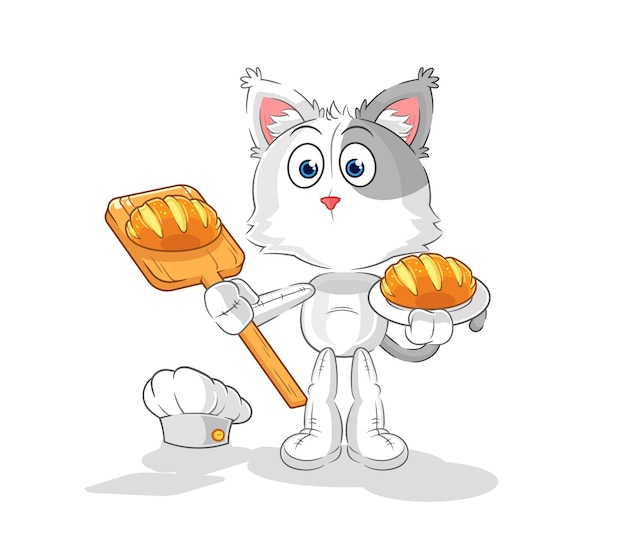 Cat baker with bread cartoon mascot vector