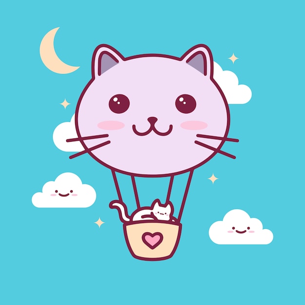 Cat balloon kawaii illustration