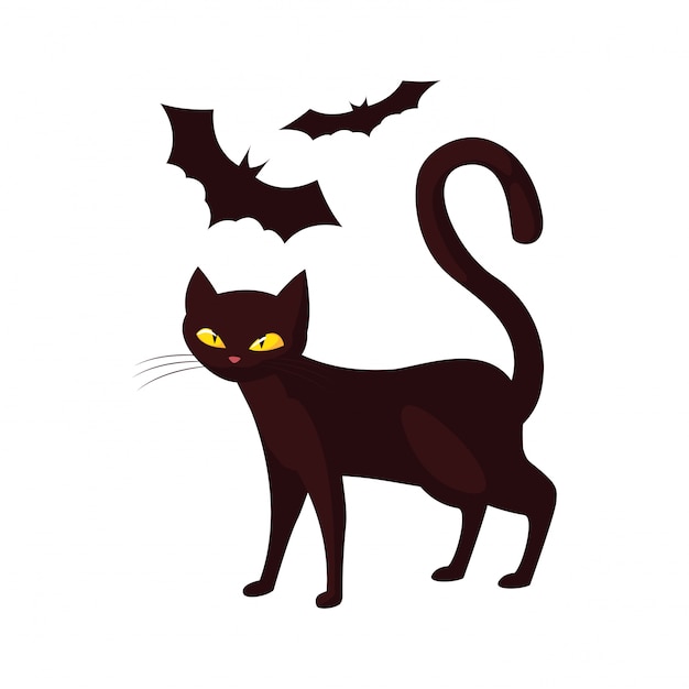 Cat bats happy halloween celebration