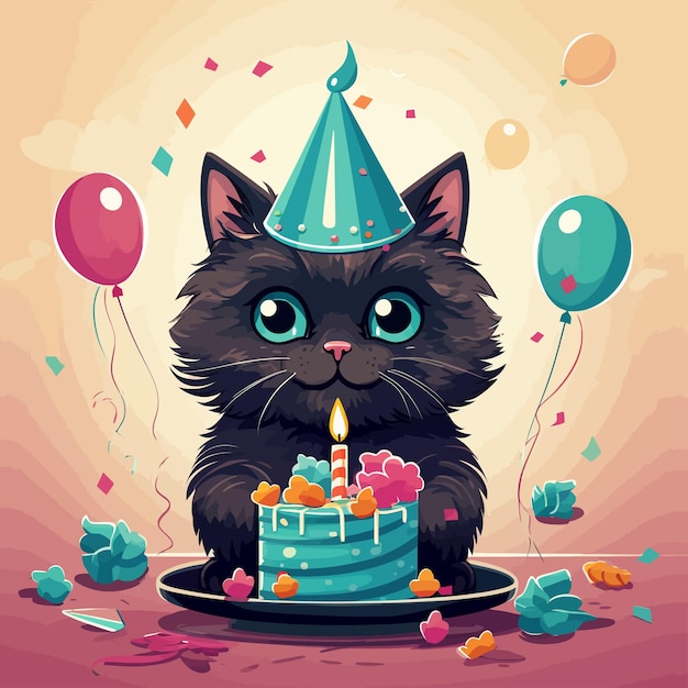 Vector cat_birthday_celebrating_vector