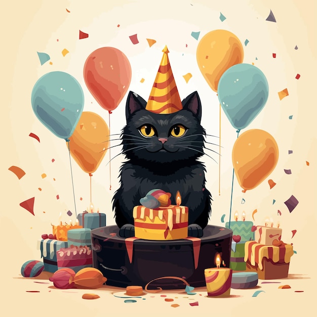 Vector cat_birthday_celebrating_vector