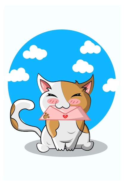 Vector cat biting letter vector illustration