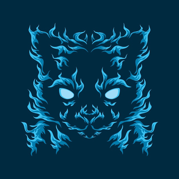 Vector cat blue fire illustration