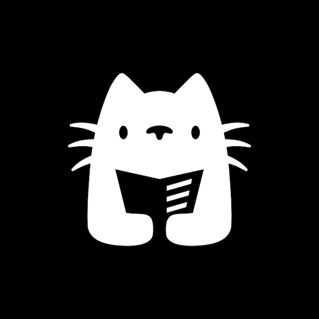 Cat book read newspaper negative space logo vector icon illustration