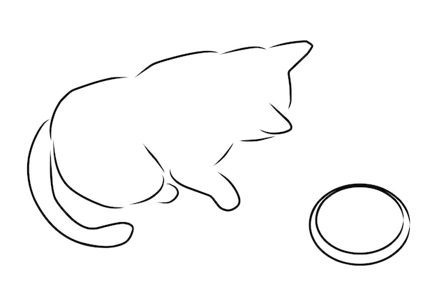 Vector cat and bowl vector hand drawn sketch