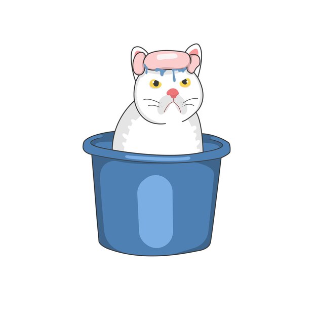 cat on bucket sticker vector illustration