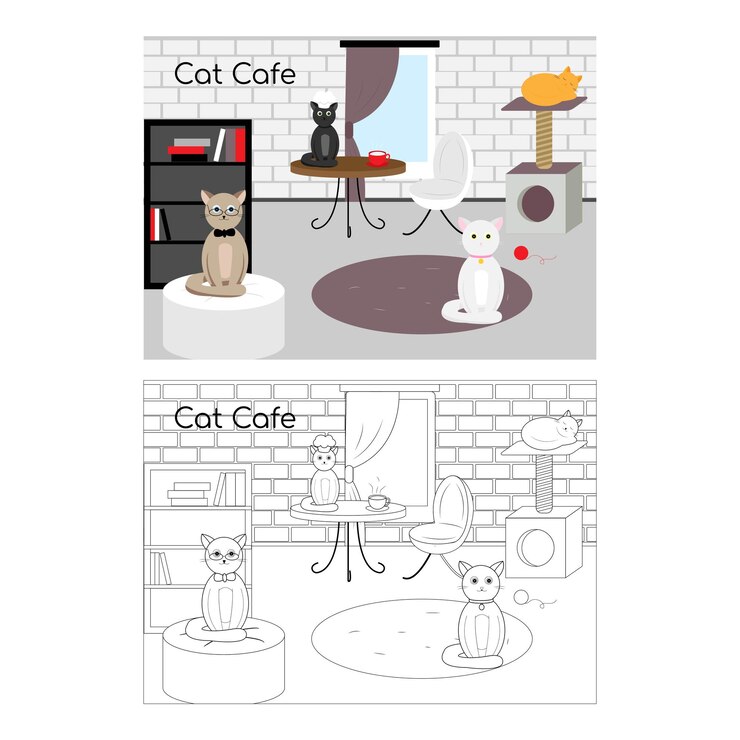 猫カフェ子供用塗り絵