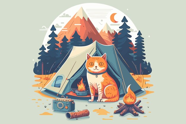 Cat Camping vector illustration