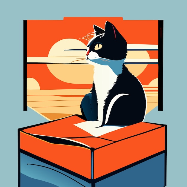 Vector cat in a cardboard box