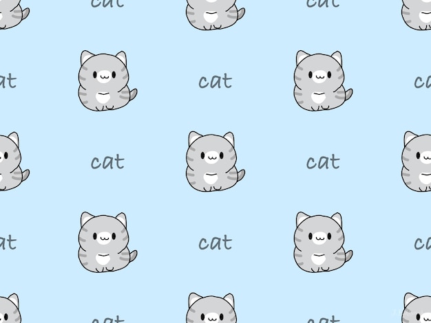 Cat cartoon character seamless pattern on blue background