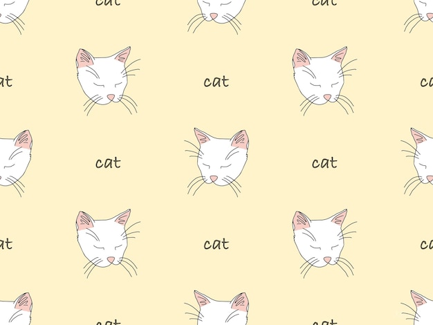 Vector cat cartoon character seamless pattern on orange background