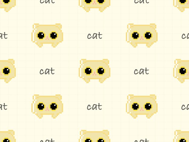 Cat cartoon character seamless pattern on yellow background