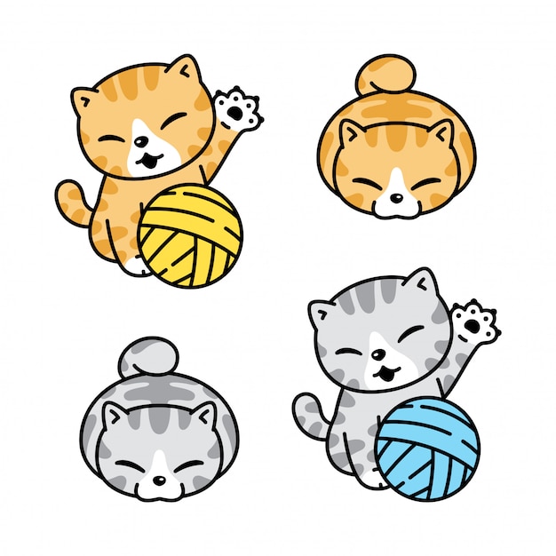 Cat cartoon kitten yarn ball character