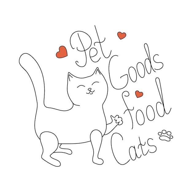 Cat cartoon and lettering pet goods