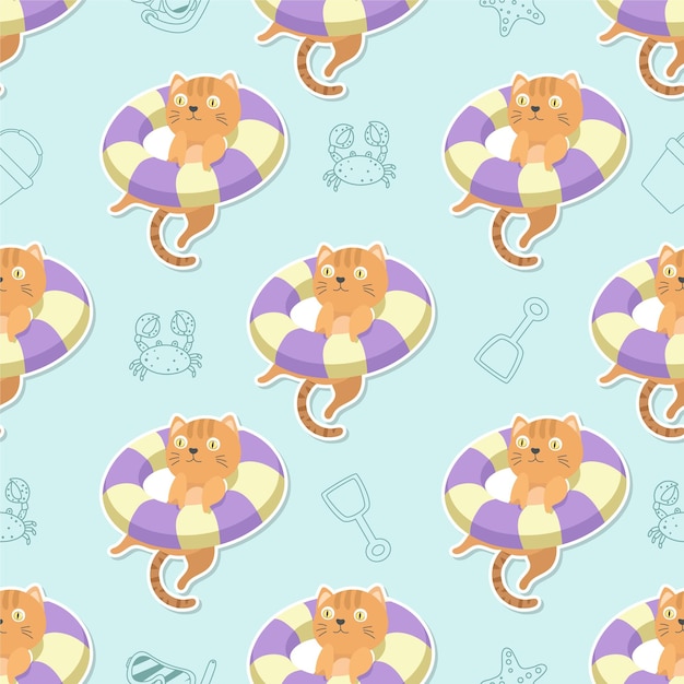 cat cartoon seamless pattern