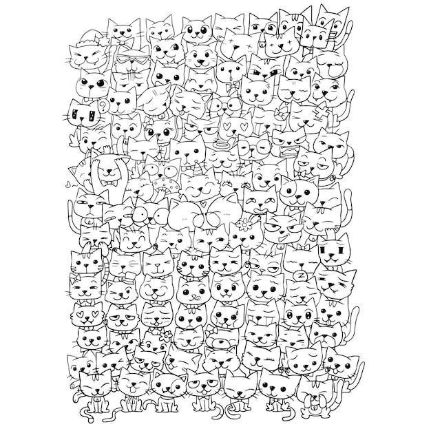 Cat character cartoon animal cute kawaii doodle coloring page drawing