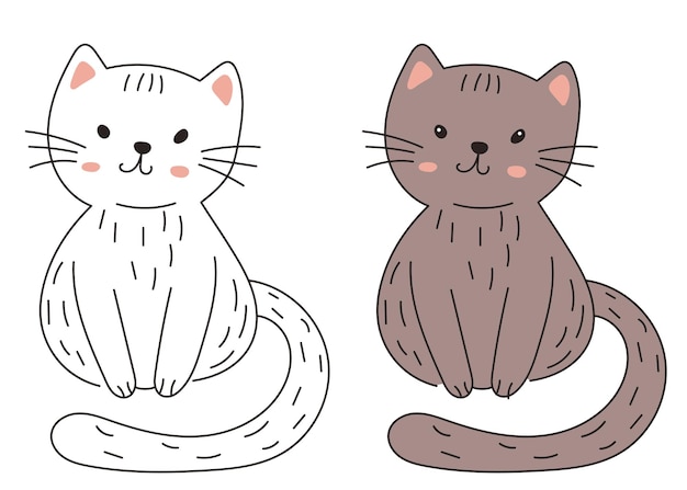 Cat character coloring book on white background