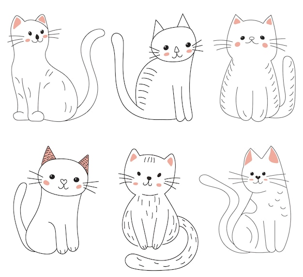 Cat character coloring book on white background