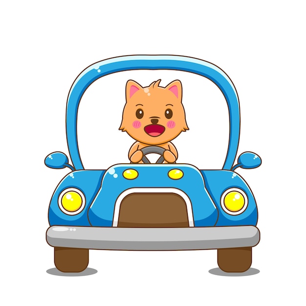 猫のキャラクターの運転車。