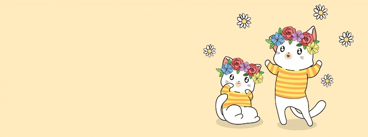 Vector 春の日に花を持つ猫のキャラクター