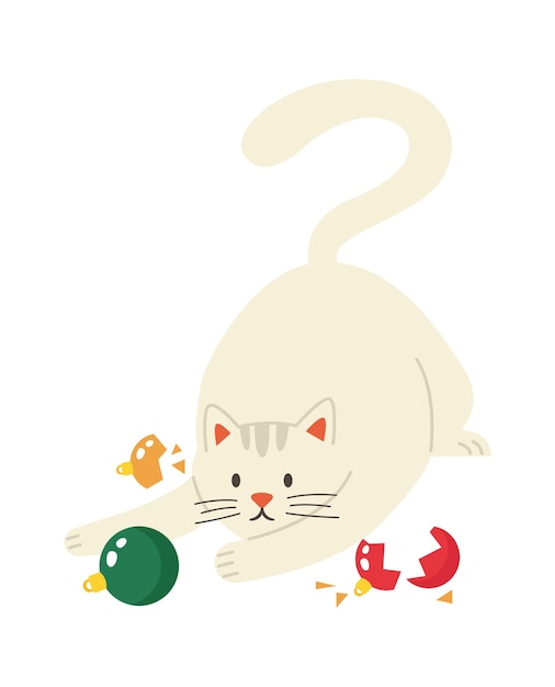 Cat and christmas flat icon cute cat broke toys