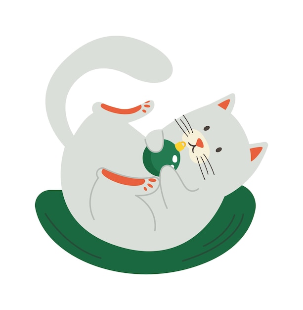 Cat and Christmas flat icon Cute cat play with toy