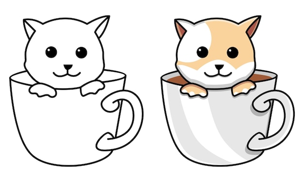 Раскраска котик в кружке
